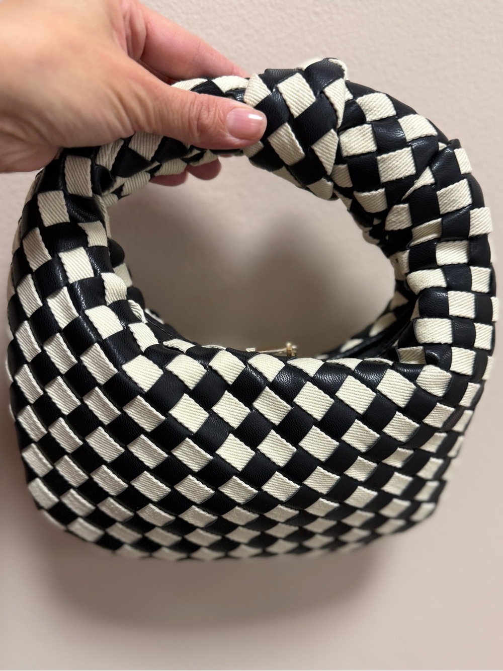 Urban Expressions Black White Woven Checkered Hobo Bag Knot Handle NWOT